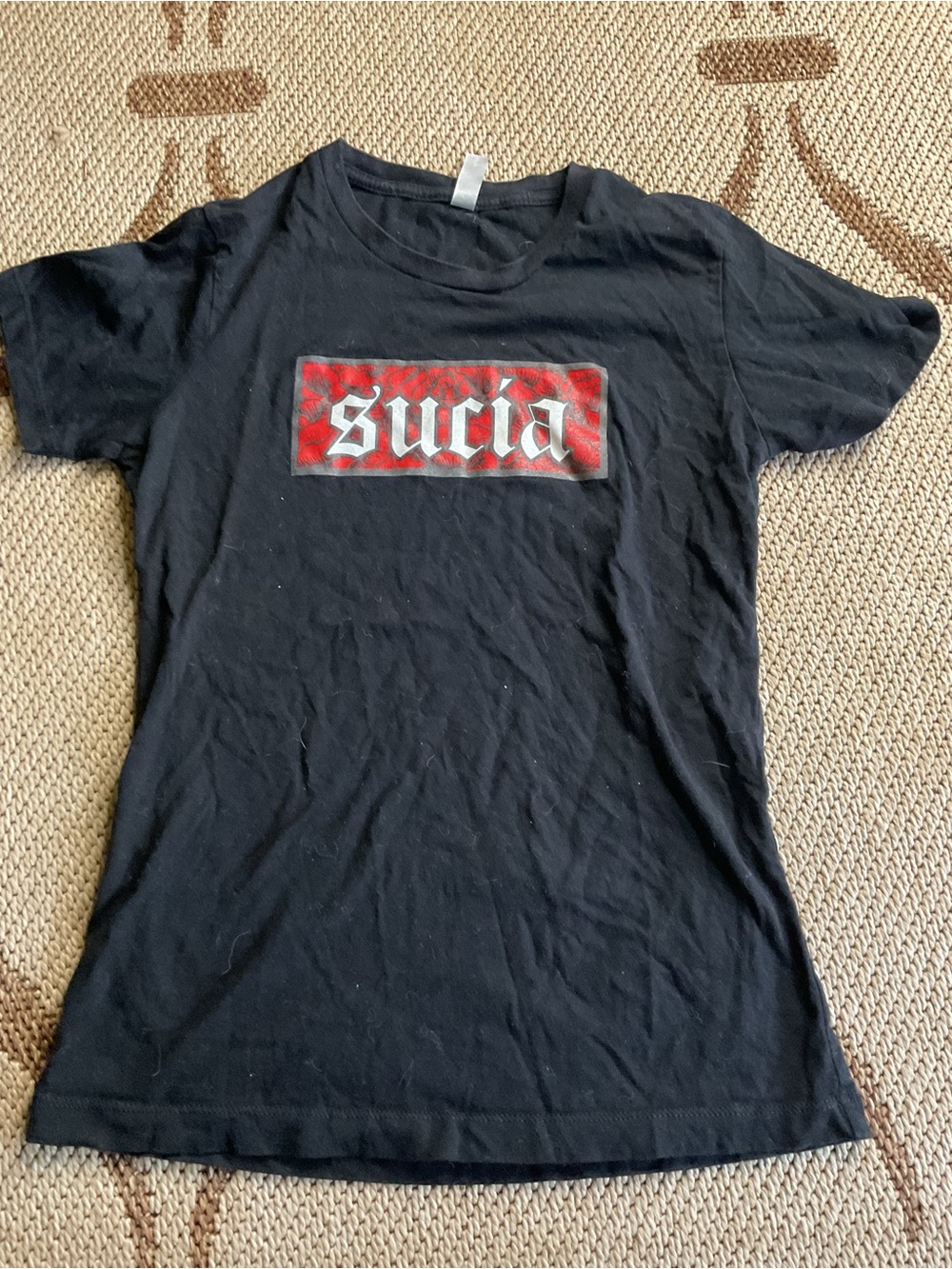 Black Graphic Tee with Red 'sucia' Box Logo
